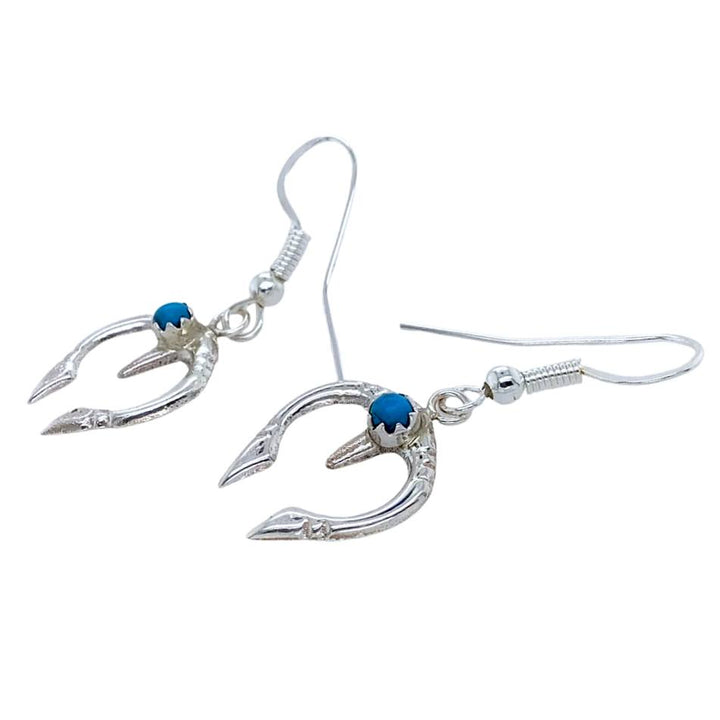 Native American Earrings - Navajo Mini Naja Turquoise Sterling Silver Earrings - Native American