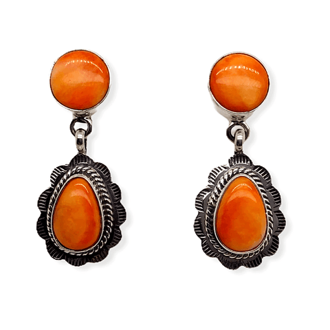 Image of Native American Earrings - Navajo Orange Spiny Oyster Earrings