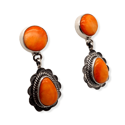 Image of Native American Earrings - Navajo Orange Spiny Oyster Earrings