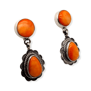 Native American Earrings - Navajo Orange Spiny Oyster Earrings