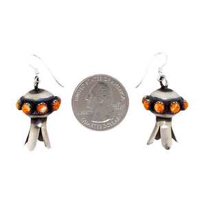 Native American Earrings - Navajo Orange Spiny Oyster Sterling Blossom Dangle Earrings