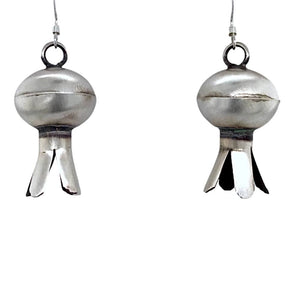 Native American Earrings - Navajo Oxidized Sterling Silver Short Blossom Dangle Earrings - Native American