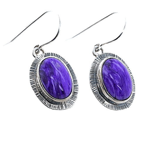 Image of Native American Earrings - Navajo Purple Charolite Oval Earrings