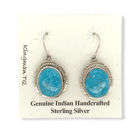 Image of Native American Earrings - Navajo Round Kingman Turquoise Earrings