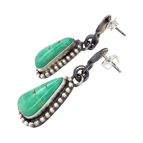 Image of Native American Earrings - Navajo Royston Turquoise Sterling Silver Dangle Earrings- Sheila Becenti