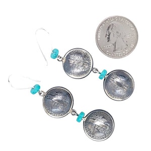 Native American Earrings - Navajo Silver Mercury Dime Turquoise Dangle Earrings