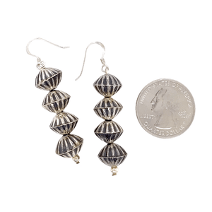 Native American Earrings - Navajo Silver Round  Stamped Dangle Earrings
