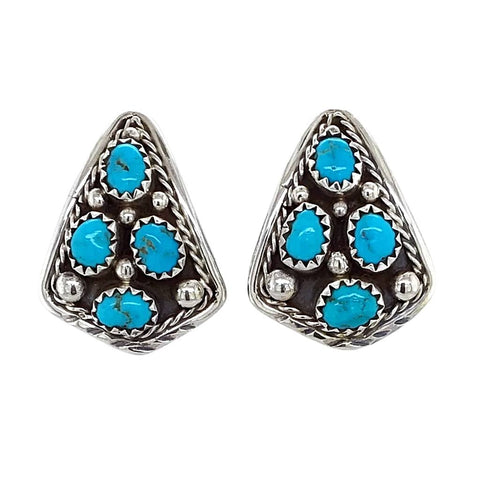 Image of Native American Earrings - Navajo Sleeping Beauty Turquoise Cluster Sterling Silver Post Earrings- M. Chee