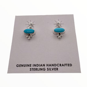 Native American Earrings - Navajo Sleeping Beauty Turquoise Dainty Post Earrings- Shirley Henry (Horizontal)