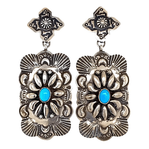 Image of Native American Earrings - Navajo Sleeping Beauty Turquoise Earrings - D. Becenti