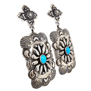 Native American Earrings - Navajo Sleeping Beauty Turquoise Earrings - D. Becenti