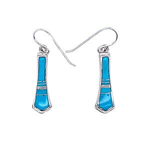 Native American Earrings - Navajo Sleeping Beauty Turquoise Sterling Silver Inlay Dangle Earrings - Native American