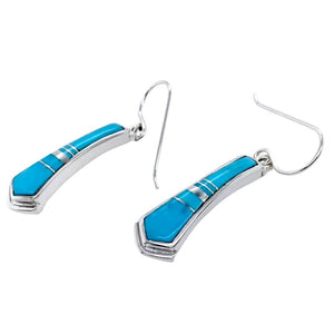 Native American Earrings - Navajo Sleeping Beauty Turquoise Sterling Silver Inlay Dangle Earrings - Native American