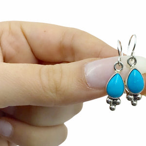 Native American Earrings - Navajo Sleeping Beauty Turquoise Teardrop Dainty Dangle Earrings- Shirley Henry - Native American