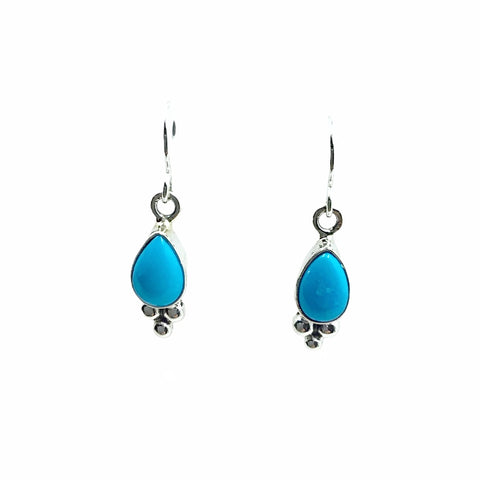 Image of Native American Earrings - Navajo Sleeping Beauty Turquoise Teardrop Dainty Dangle Earrings- Shirley Henry - Native American