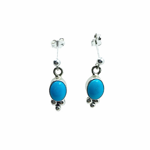 Image of Native American Earrings - Navajo Sleeping Beauty Turquoise Vertical Oval Stone Dainty Post Earrings- Shirley Henry - Native American