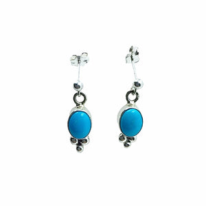 Native American Earrings - Navajo Sleeping Beauty Turquoise Vertical Oval Stone Dainty Post Earrings- Shirley Henry - Native American