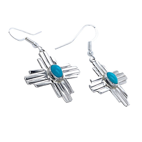 Image of Native American Earrings - Navajo Sleeping Beauty Turquoise Zia Earrings - Native American