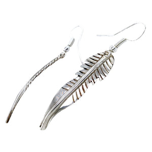 Native American Earrings - Navajo Small Feather Sterling Silver Dangle Earrings - Douglas Edsitty