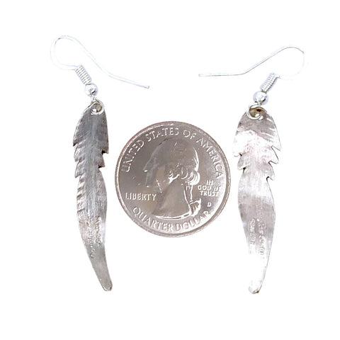 Image of Native American Earrings - Navajo Small Feather Sterling Silver Dangle Earrings - Douglas Edsitty
