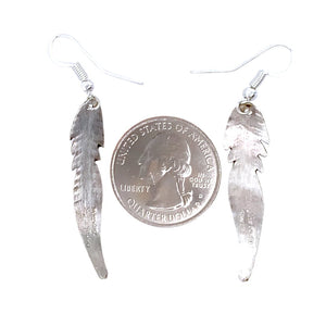 Native American Earrings - Navajo Small Feather Sterling Silver Dangle Earrings - Douglas Edsitty