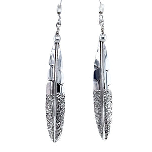 Native American Earrings - Navajo Small Feather Sterling Silver Dangle Earrings - Native American