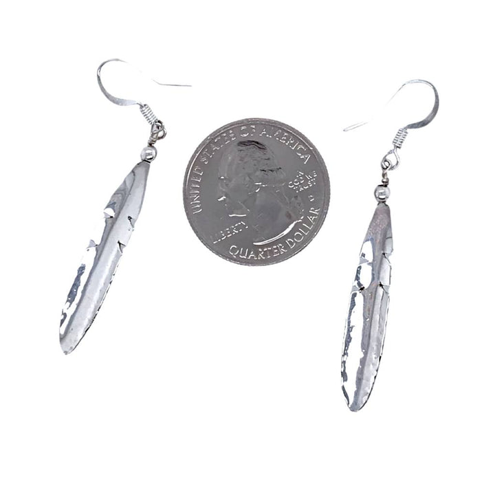 Native American Earrings - Navajo Small Feather Sterling Silver Dangle Earrings - Native American