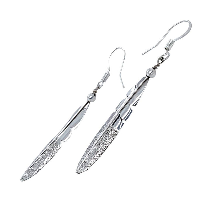 Native American Earrings - Navajo Small Feather Sterling Silver Dangle Earrings - Native American