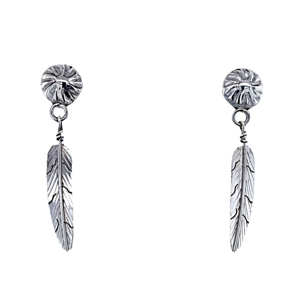 Small Silver and White Feather Shape Earrings - Island Craft Ltd Since 1942