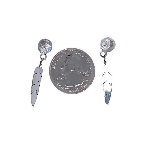 Native American Earrings - Navajo Small Feather Sterling Silver Dangle Post Earrings - Native American