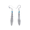 Native American Earrings - Navajo Small Feather Turquoise Sterling Silver Dangle Earrings - Native American