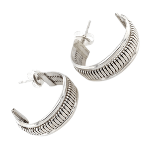 Native American Earrings - Navajo Sophisticated Silver Embellished Hoop Earrings
