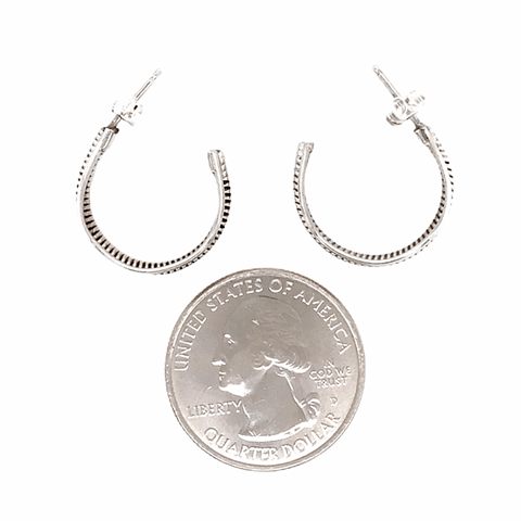 Image of Native American Earrings - Navajo Sophisticated Silver Embellished Hoop Earrings