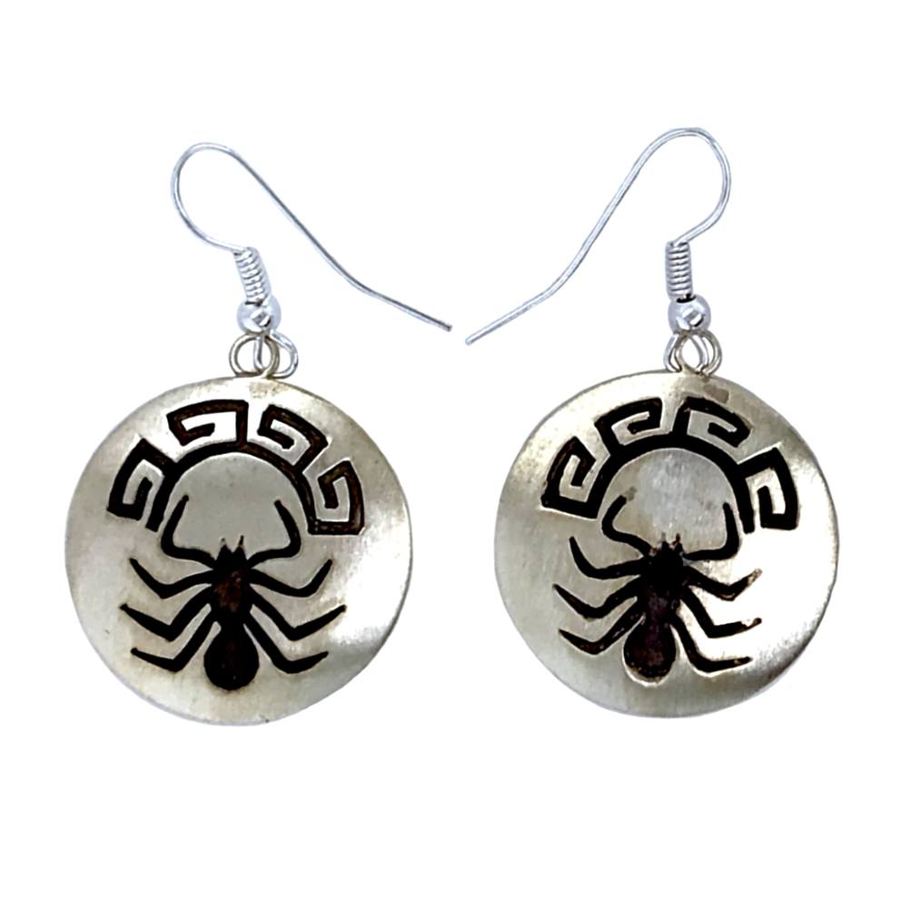 Native American Earrings - Navajo Spider Oxidized Sterling Silver Earrings