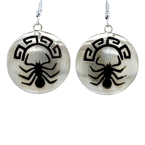 Native American Earrings - Navajo Spider Oxidized Sterling Silver Earrings