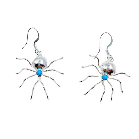 Image of Native American Earrings - Navajo Spider Sleeping Beauty Turquoise Sterling Silver Dangle Earrings - Native American