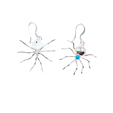 Image of Native American Earrings - Navajo Spider Sleeping Beauty Turquoise Sterling Silver Dangle Earrings - Native American