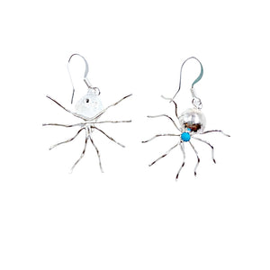 Native American Earrings - Navajo Spider Sleeping Beauty Turquoise Sterling Silver Dangle Earrings - Native American