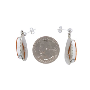 Native American Earrings - Navajo Spiny Oyster Sterling Silver Post Dangle Earrings - Native American