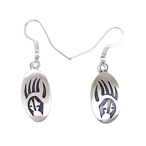Image of Native American Earrings - Navajo Stamped Bear Paw Sterling Silver Dangle Earrings