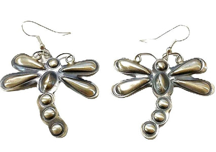 Native American Earrings - Navajo Stamped Sterling Silver Dragonfly Earrings - Tim Yazzie