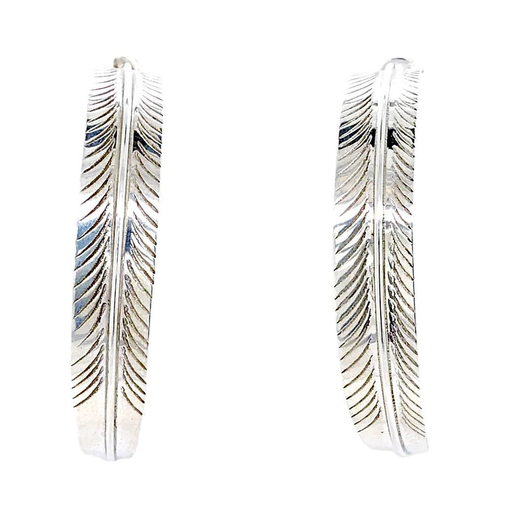 Native American Earrings - Navajo Sterling Feather Hoop Earrings - Aaron Davis