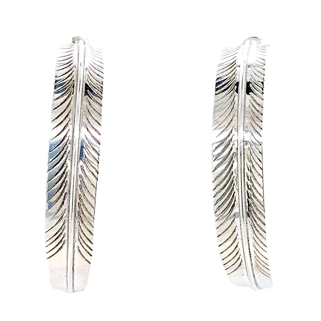 Navajo Sterling Feather Hoop Earrings Native American Jewelry