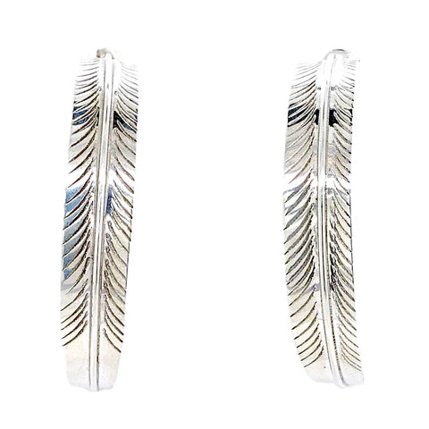 Image of Native American Earrings - Navajo Sterling Feather Hoop Earrings - Aaron Davis