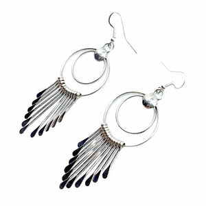 Native American Earrings - Navajo Sterling Silver Bead Chandelier Dangle Earrings - Native American