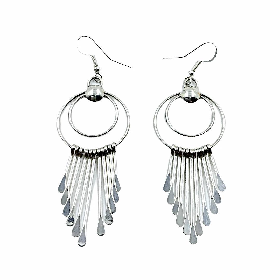 Native American Earrings - Navajo Sterling Silver Bead Chandelier Dangle Earrings - Native American