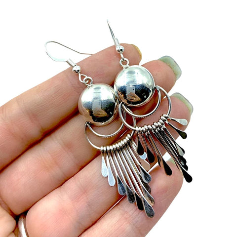 Image of Native American Earrings - Navajo Sterling Silver Chandelier Dangle Earrings - Paula Armstrong - Native American