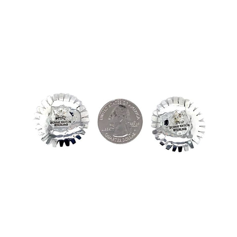 Image of Native American Earrings - Navajo Sunface Engraved Sterling Silver Post Earrings - Bennie Ration - Native American