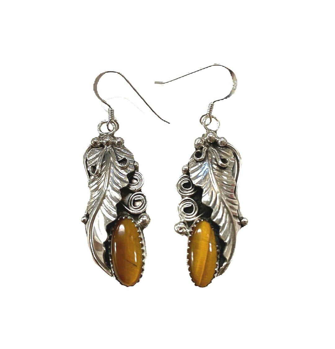 Native American Earrings - Navajo Tigers Eye Feather Earrings - Ronnie Martinez