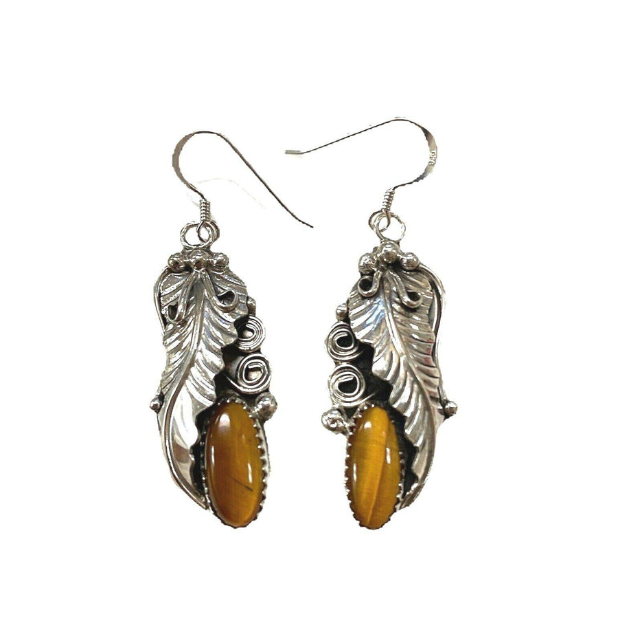 Native American Earrings - Navajo Tigers Eye Feather Earrings - Ronnie Martinez